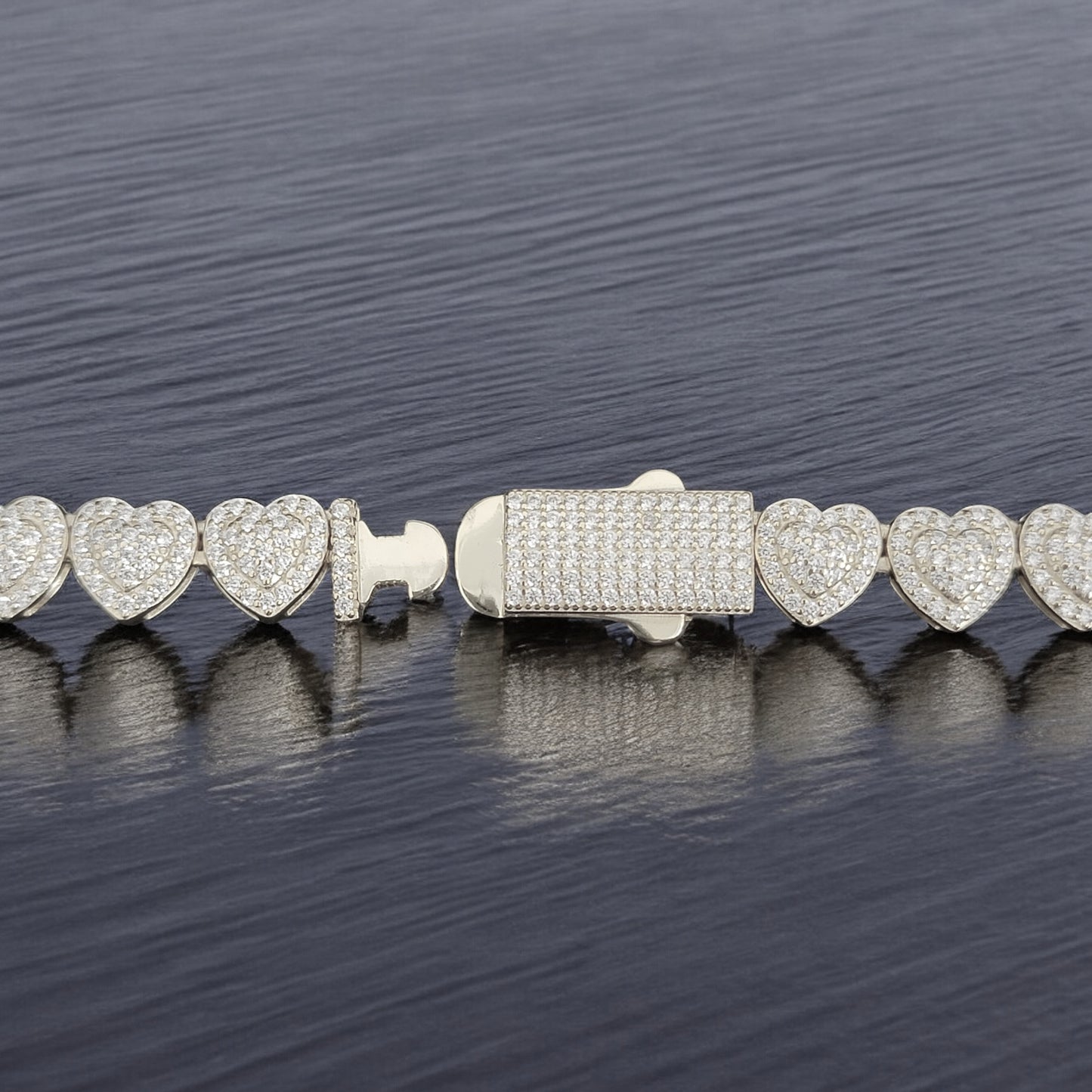 CBS-015 925 Sterling Silver Bracelet and Heart CZ Chain