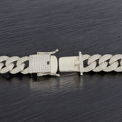 CBS-008 12mm 925 Sterling Silver CZ Cuban Link Chain