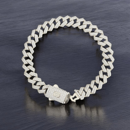 CBS-010 9mm 925 Sterling Silver Bracelet and CZ Cuban Link Chain