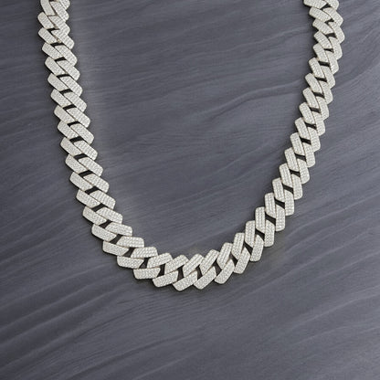 CBS-012 12mm 925 Sterling Silver CZ Cuban Link Chain