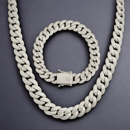 CBS-008 12mm 925 Sterling Silver CZ Cuban Link Chain