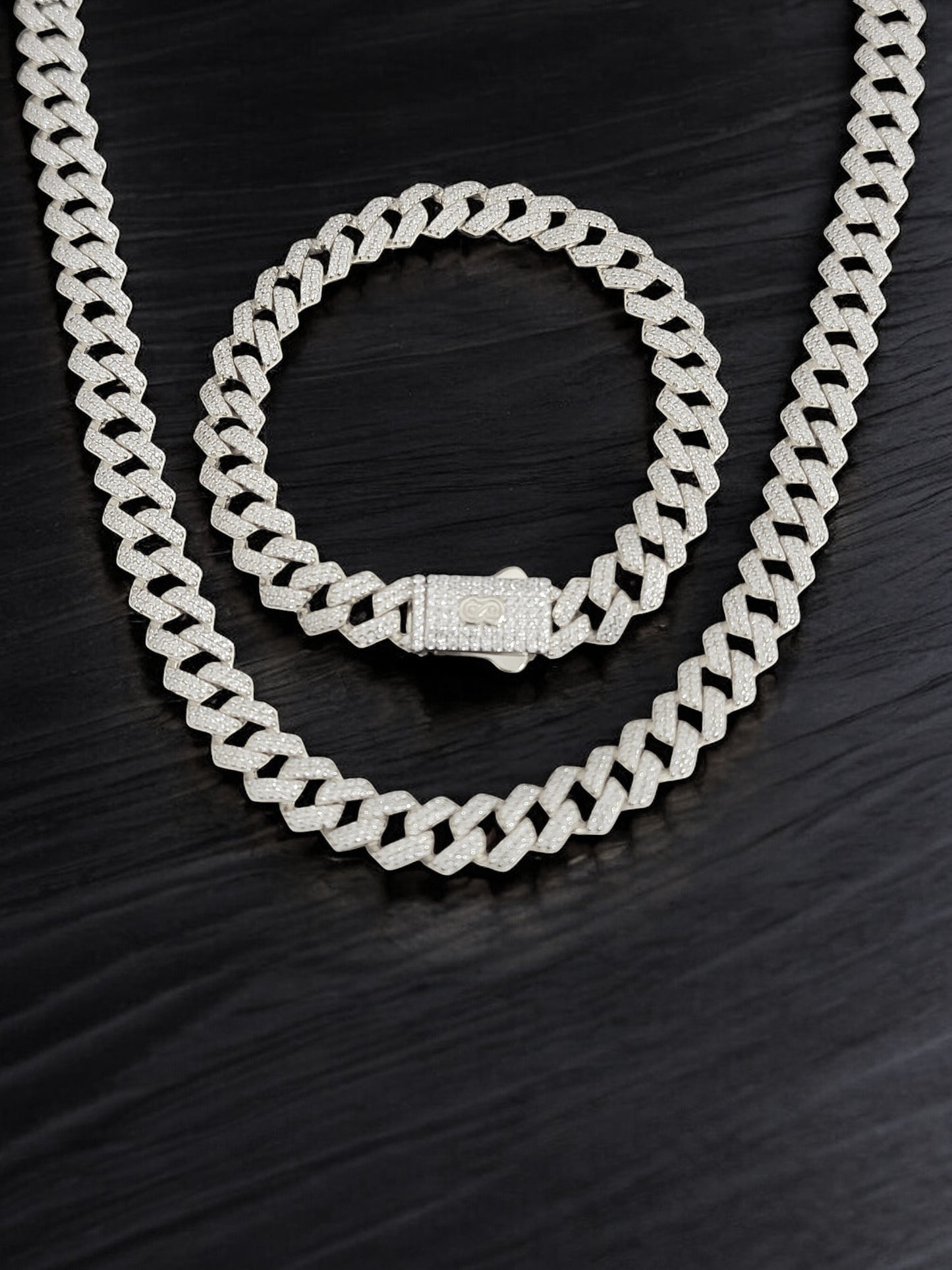 CBS-010 9mm 925 Sterling Silver Bracelet and CZ Cuban Link Chain