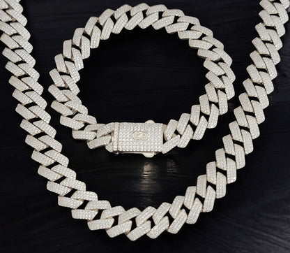 CBS-012 12mm 925 Sterling Silver CZ Cuban Link Chain